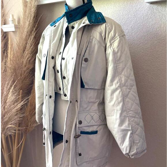 Vintage Current Seen Teal Quilted Jacket Womens Size Small Winter Coat Outerwear - Picture 2 of 12